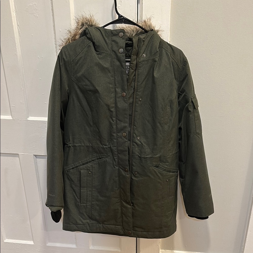 Eddie Bauer Green Parka Coat with Faux Fur Hood